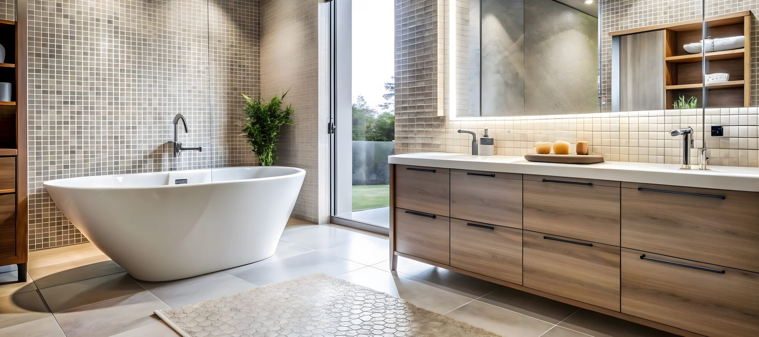 Modern bathroom with shower, bathtub and sink